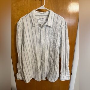 Calvin Klein White and Blue Textured Striped Men's Dress Shirt Modern Fit